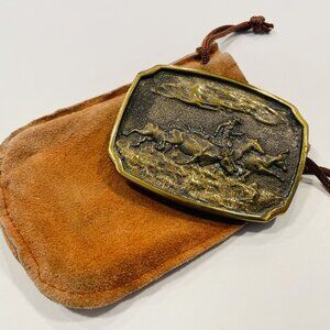 American Cowboy Western Solid Brass Belt Buckle Mid Century Modern Hallmarked